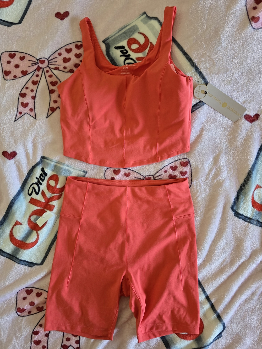 Neutral Zone Coral Tank and Biker Short Set - Seamless Active Two-Piece